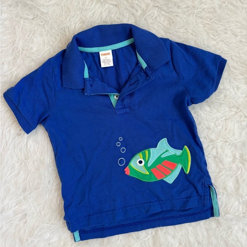 Gymboree Toddler Royal Blue Polo with Colorful Ocean Fish Appliqué